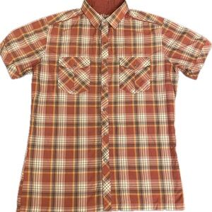 lightweight hiking shirt by KUHL size small in coral plaid